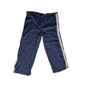 Cherokee Brand Mens Navy Blue 100% Linen Drawstring Pants White Side Stripe L